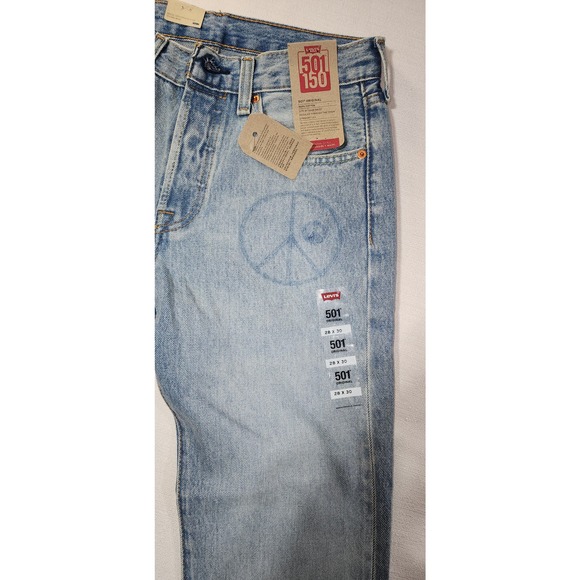 Levi's 501 original W28xL30 sit at waist with peace signs men-button fly - Picture 3 of 6